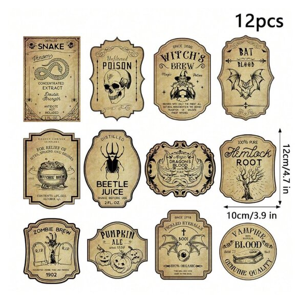 Vintage Halloween WIne Bottle Label Sticker 12 Designs NWT - Picture 1 of 3